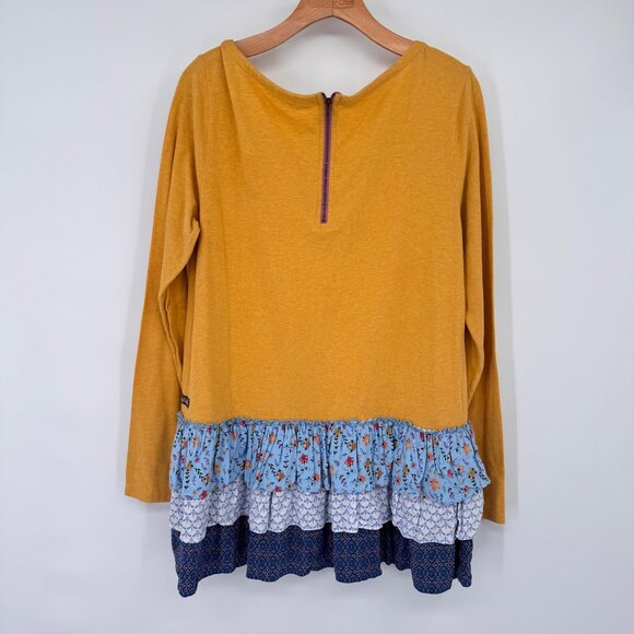 Matilda Jane Mustard Long Sleeve Top boho Floral Ruffled Hem Womens size large - Picture 9 of 13